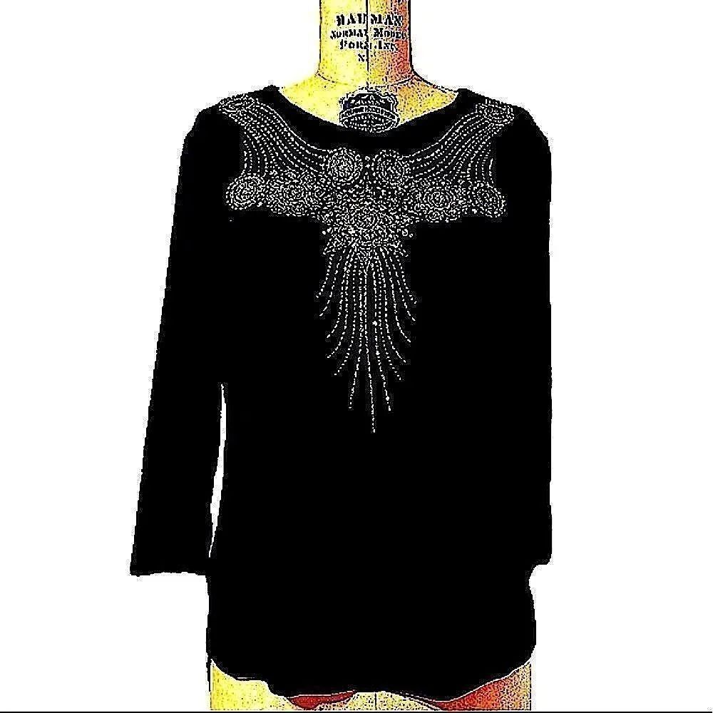 Vintage Daniel Benjamin Black and gold glitter long sleeve tee size Large